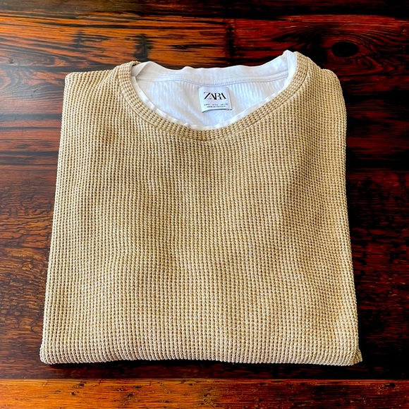 Zara Men’s Waffle Long Sleeve Sweater Size Large - Picture 2 of 9